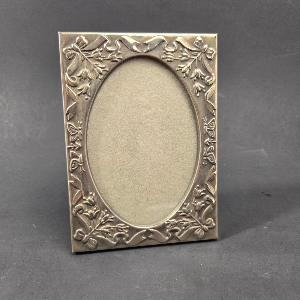 Vintage Godinger Silver Art Co Picture Frame Floral Bow Oval Ribbon